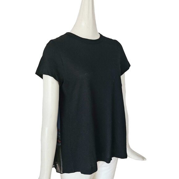 SACAI BLACK SHEER FLORAL PLEATED BACK TEE (3) - Picture 4 of 9